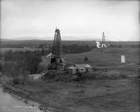 Oil wells Dingman No. 1 and No. 2, Turner Valley, 1914.; after No. 1 struck wet gas, Calgary Petroleum Products drilled a second well to maximize the petroleum reserve deep under the surface. 