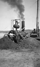 Constructing a pipeline, Turner Valley, Alberta, ca. 1929; expansion at the Turner Valley gas plant required increased capacity to transport gas to Calgary. <br />Source: Glenbow Archives, NA-711-28