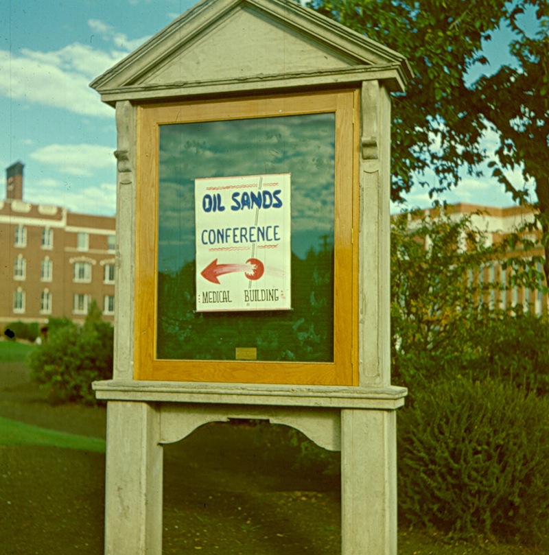 Poster for the 1951 Athabasca Oil Sands Conference on the University of Alberta campus