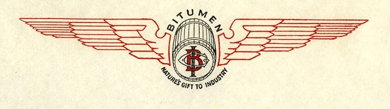 Two slogans were produced. This one, "Bitumen, Nature’s Gift to Industry," was kept and was used throughout the company’s promotional material.<br/>Source: Provincial Archives of Alberta, PR1971.0356.576WhiteLetterhead – detail