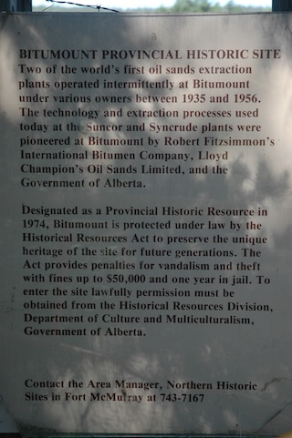 Sign at the Bitumount site, 1980s, Source: Historic Resources Management, DSC_5896