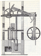 Watt’s improved coal-powered double-acting steam engine, which he patented in 1782<br/>Source: Galloway, Robert Lindsay. <em>Annals of Coal Mining and the Coal Trade</em>. Vol. 1. London: The Colliery Guardian Company, Ltd, 1898. Reprinted with a new introduction and bibliography by Baron F. Duckham. Newton Abbot, UK: David and Charles Ltd., 1971.