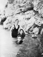 Swimmers at Cave and Basin Hot Springs swimming pool, Banff, ca. 1900-1903 Source: Glenbow Archives, NA-1126-10