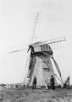 William and Julia Mallon in front of their windmill in Bruderheim, 1934. Source: Glenbow Archives, NA-290-1