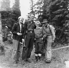 Geologists near Hummingbird Reef, Alberta, July 1955; Helen Belyea, whose work earned her many professional honours, is second from right. Source: Glenbow Archives, PA-2166-130