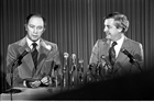Premier Lougheed and Prime Minister Trudeau, 1977. Source: Provincial Archives of Alberta, J3672.2