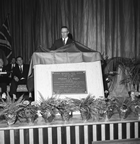 Premier Ernest Manning at the opening of his namesake school, Calgary, Alberta, May 1963; Premier Manning’s seven terms in office coincided with the Leduc discovery and consequent economic boom. He oversaw policies that attracted investment and nurtured petroleum exploration and development, feeding the industry’s rapid growth at this time. Exploding revenues enabled his Social Credit government to expand the education, health and transportation infrastructures of the province. Source: Glenbow Archives, NA-2864-1675a-1