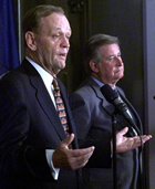 In addition to industry representatives, political leaders frequent the annual meetings of the World Petroleum Congress. In Calgary, both Alberta Premier Ralph Klein (right) and Prime Minister of Canada Jean Chretien (left) appeared. In his address, Chretien noted that climate change and the rising demand for alternative energy sources were realities with which the industry would have to deal.