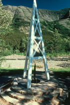 The monument over the Discovery Well, First Oil Well in Western Canada National Historic Site, Waterton Lakes National Park.