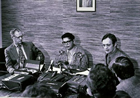 Harold Cardinal (centre) meets with Harry Strom, Premier of Alberta (left), and Jean Chretien, Minster of Indian Affairs and Northern Development (right), December 18,1970.
