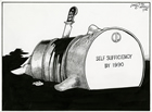 "The Canadian Dream" by Tom Innes, Editorial Cartoonist for the <em>Calgary Herald,</em> appeared in the May 8, 1982, edition and suggests that the federal government’s National Energy Program was destroying Alberta’s and Canada’s chances of becoming economically self-sufficient.
