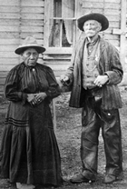 Kootenai Brown and Cheepaythaquakasoon, 1915. Although Kootenai Brown is one of the legendary characters in early Alberta history, his second wife, a Cree woman, was by accounts an accomplished hunter and guide in her own right. Brown’s first wife, Olive Lyonnaise, who died about 1885, was a Métis woman. It was probably from Olive and her family that Brown learned most of his skills as a guide, hunter and outdoorsman. 