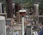 Originally named the Husky Tower, the Calgary Tower, shown here in July 1984, was built by Husky Oil in the late-1960s. It was intended to be a symbol of that company’s success and Calgary’s economic promise, both caused by the lucrative Alberta oil sector.