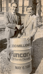 On May 6, 1981, two years after Sun Oil Company officially became Suncor Inc., the company’s large-scale oil sands surface mining and upgrading plant produced its 200 millionth barrel of oil.<br/>Source: Courtesy of Suncor