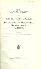 The first annual report of the Scientific and Industrial Research Council of Alberta, 1921<br/>Source: University of Alberta Library, <em>First Annual Report of The Advisory Council of Scientific and Industrial Research of Alberta</em>