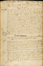 In his June 27, 1715, entry in the York Factory post journal, Chief Factor James Knight wrote of Thandelthur’s account of "Gum or pitch" (probably oil or bitumen) oozing from the banks of a river in her home territory. Source: Hudson’s Bay Company Archives, Archives of Manitoba. Instructions from James Knight to William Stewart, 27 June 1715. York Factory post journal, B.239/a/1