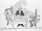 This editorial cartoon expresses western Canada’s frustration and anger at Ottawa’s retention of control over natural resources when Alberta and Saskatchewan became provinces (published in the <em>Calgary Eye Opener</em>, September 2, 1905). <br />Source: Glenbow Archives, NA-3055-16