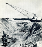 The Ransomes Rapier dragline was the first dragline in operation at the Whitewood Mine near Wabamun Lake, ca. 1960.