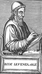 An artistic illustration of Saint Bede the Venerable, ca. 725 CE