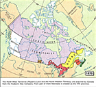 Map of Canada in 1870 showing North-West Territories; with the addition of the Hudson’s Bay Company’s Rupert’s Land, the Dominion government began efforts to populate the region with British subjects Source: © Department of Natural Resources Canada. All rights reserved.