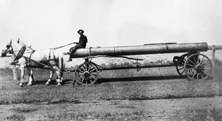 Pipe for gas line, Bow Island area, Alberta, 1913 Source: Glenbow Archives, NA-4048-1