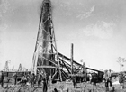 Oil gushing from a well near Petrolia, Ontario, 1886; a well in this area was the first in Canada (and possibly in North America) to successfully hit oil.
