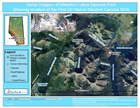 This aerial image of Waterton Lakes National Park shows the locations of Cameron Lake ("Oil Lake"), Cameron Creek ("Oil Creek") and the First Oil Well in Western Canada National Historic Site of Canada.