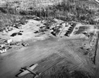 Work camps, like this one near Beatty Creek (east of Jasper) by the Sun Oil Company in the 1950s, were established by oil companies to provide shelter and other facilities for oil field workers in isolated regions.