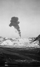 Smoke from Leduc No. 1; the massive column of smoke from the blowing in of Leduc No. 1 could be seen for miles around the well site.