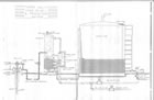 Processing started at the wellhead, where Smith separators were installed to remove oil from the wet gas as soon as it emerged from the ground. This drawing shows gas passing through a separator, with oil being pumped from the bottom to a storage tank, and gas rising to the top and entering a pipeline, no date. <br />Source: C. W. Coote, <em>Turner Valley Oil and Gas Field</em>, Alberta Culture and Tourism, n.d.