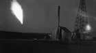 Flaring gas at Dingman No. 2 well, ca. 1914-1917 <br />Source: Glenbow Archives, NA-5262-2