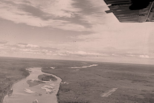 Arriving at Bitumount by plane