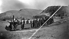 North-West Coal and Navigation Company miners ride up to the boarding house at the end of their shift, n.d.<br/>Source: Provincial Archives of Alberta, A8288