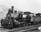 Frank and Grassy Mountain railway locomotive, Crowsnest Pass, Alberta, ca. 1902.