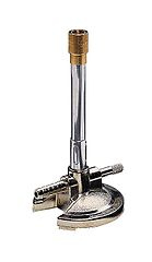 Bunsen burners such as this are standard equipment in science labs. The burner is typically connected to a source of natural gas by a rubber hose. The amount of air that mixes with the gas in the barrel can be controlled to adjust the heat of the flame that is ignited at the top of the barrel; more air causes a hotter combustion reaction while less air results in a cooler reaction. Source: US Government/Wikimedia Commons/Public Domain