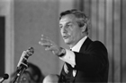 Peter Lougheed speaking in Calgary, Alberta, ca. 1980. Source: Glenbow Archives, NA-5516-72c