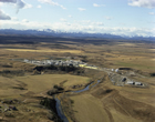 Aerial view of Shell Jumping Pound gas plant, west of Cochrane, Alberta, 1983. Source: Glenbow Archives, NA-5654-20