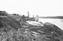 Storage tank (right) at the bottom of the International Bitumen Company separation plant, 1945<br/>Source: Clark, K.A. "Report on Trip to Bitumount during July, 1945." Unpublished manuscript, July 1945, 14.