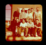 Karl Clark, at left in back row, with staff and summer students outside the lab building, Alberta Government Oil Sands Project, 1949<br/>Source: University of Alberta Archives, 91-137-003