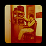 Operating the camp two-way radio in the office, Alberta Government Oil Sands Project, 1948-1949 <br/>Source: University of Alberta Archives, 91-137-019