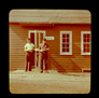 Picking up mail from the post office in the office building, Alberta Government Oil Sands Project, 1949<br/>Source: University of Alberta Archives, 91-137-027