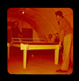Inside a recreation "Igloo," playing ping pong, Alberta Government Oil Sands Project, 1949<br/>Source: University of Alberta Archives, 91-137-038