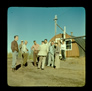 Athabasca Oil Sands Conference delegates gather outside one of the recreation "Igloo" buildings, Alberta Government Oil Sands Project, 1951.<br/>University of Alberta Archives, 91-137-123