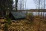 An A-frame shelter protects Fitzsimmons’s motor launch, the <em>Golden Slipper</em>, 2013<br/>Source: Historic Resources Management, Bitumount_Plus 446
