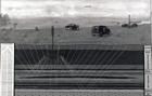 This painting shows a simplified version of how seismic technology uses sound waves to detect oil reserves and other subsurface anomalies. 