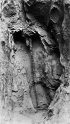 Excavation of one of Jacob Absher’s 1930 in situ tests—at the suggestion of Karl Clark—revealed that the sand had been baked hard and that no oil was released. Source: Provincial Archives of Alberta, A3545