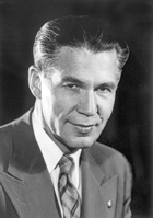 Nathan E. Tanner explained Alberta’s provincial oil sands policies to participants during the Athabasca Oil Sands Conference. He served as Alberta’s Minister of Lands and Mines between 1937 and 1949, and Minister of Mines and Minerals from 1949 to 1952. <br/>Source: Provincial Archives of Alberta, A2458