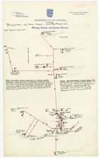 The importance of pipelines in Turner Valley is demonstrated by this diagram drawn by A. W. Dingman in 1919, showing how gas was distributed from the Dingman No. 1 and Dingman No. 2 wells to the surrounding area. <br />Source: Provincial Archives of Alberta, GR1985.0248.Box30.1382