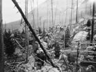 D. B. Dowling’s survey team in the Fallen Timber Creek region (southwest of present day Sundre), 1907; Dowling had conducted a number of surveys in Alberta prior to his investigations of the geology of Turner Valley. <br />Source: Glenbow Archives, NA-5711-2